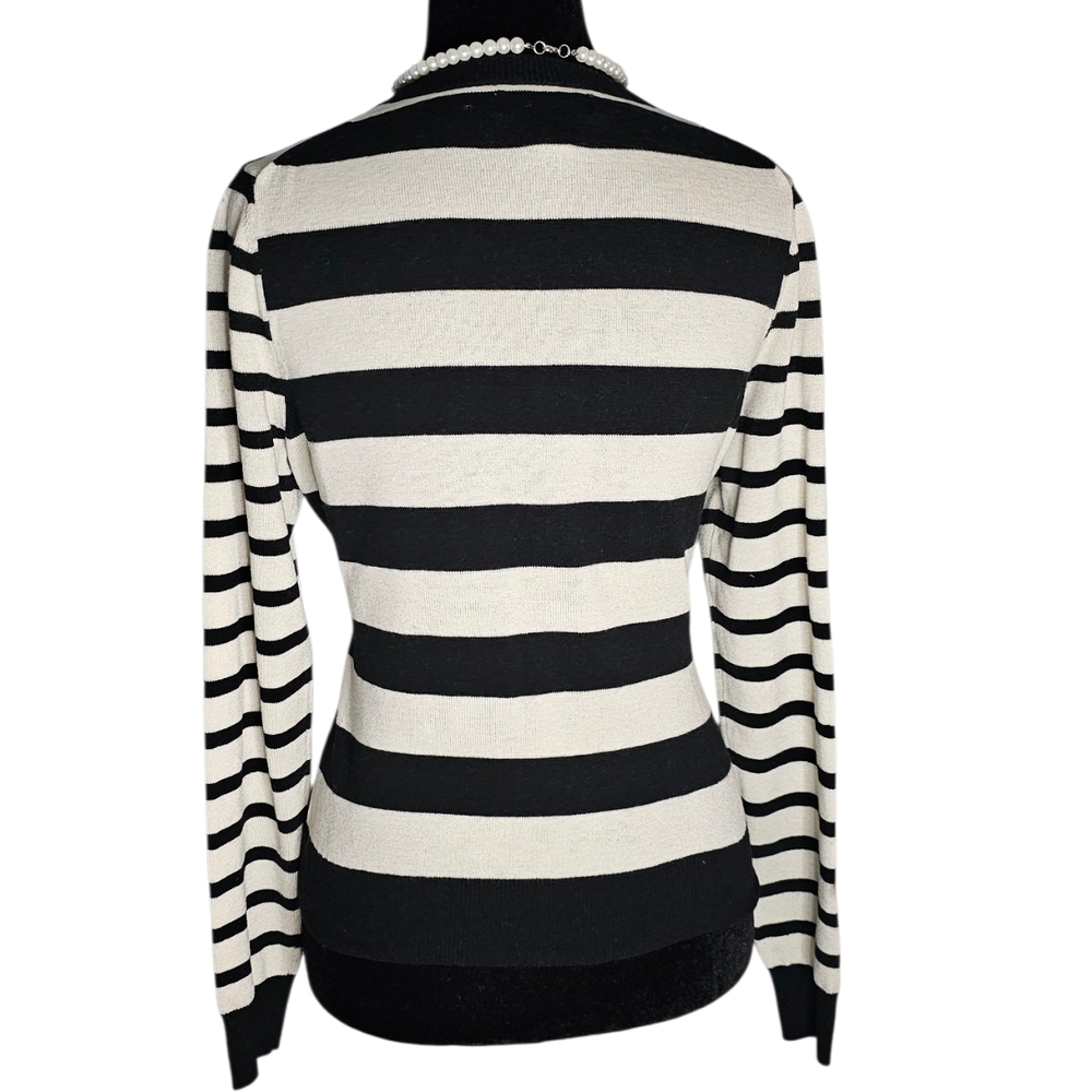 Banana Republic Black and Cream Striped Cardigan - Picture 2 of 4